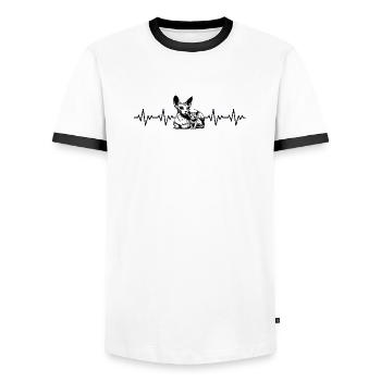 Sphynx Katze EKG Herzschlag - Männer Kontrast-T-Shirt - Weiß/Schwarz - Vorne - AI Model Female 172 light (172cm) & AI Model Male 178 dark (178cm)