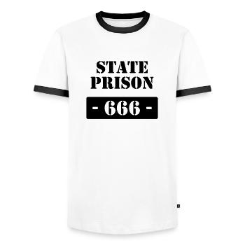 State Prison - 666 - Männer Kontrast-T-Shirt - Weiß/Schwarz - Vorne - AI Model Female 172 light (172cm) & AI Model Male 178 dark (178cm)
