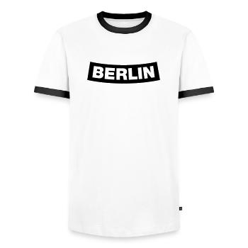 Berlin Chapter Element 1C (JGA MC-Rocker-Style) - Men's Ringer Shirt - white/black - Front - AI Model Female 172 light (172cm) & AI Model Male 178 dark (178cm)