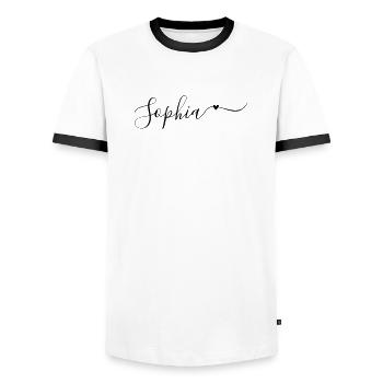Sophia Surname First Name Decorative - Men's Ringer Shirt - white/black - Front - AI Model Female 172 light (172cm) & AI Model Male 178 dark (178cm)