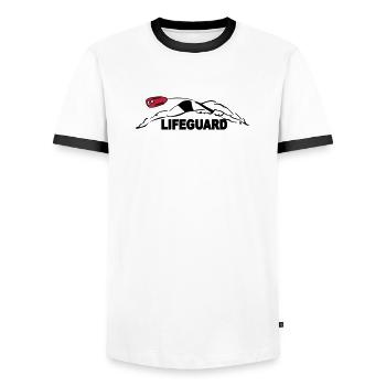 Lifeguard sauveteur aquatique - T-shirt contrasté Homme - blanc/noir - Devant - AI Model Female 172 light (172cm) & AI Model Male 178 dark (178cm)