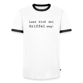 Lass bloß dei Griffel weg! Dialekt - Männer Kontrast-T-Shirt - Weiß/Schwarz - Vorne - AI Model Female 172 light (172cm) & AI Model Male 178 dark (178cm)
