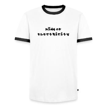 Electricien / Electricité / Travail / Métier / Job - T-shirt contrasté Homme - blanc/noir - Devant - AI Model Female 172 light (172cm) & AI Model Male 178 dark (178cm)