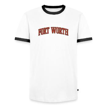 Fort Worth University Arch - Men's Ringer Shirt - white/black - Front - AI Model Female 172 light (172cm) & AI Model Male 178 dark (178cm)