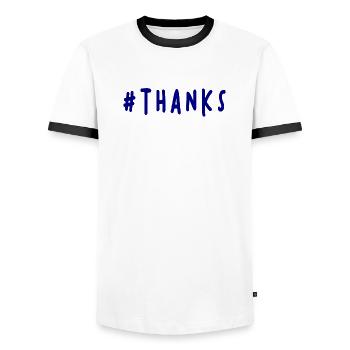VIELEN DANK. DANKE. VIELEN DANK. JAHRESTAG. GEBURT. - Männer Kontrast-T-Shirt - Weiß/Schwarz - Vorne - AI Model Female 172 light (172cm) & AI Model Male 178 dark (178cm)