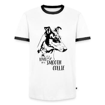Aimé par un CHIEN SMOOTH COLLIE Disant Chiens Disant - T-shirt contrasté Homme - blanc/noir - Devant - AI Model Female 172 light (172cm) & AI Model Male 178 dark (178cm)