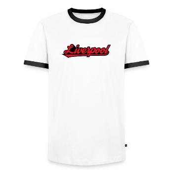 Liverpool Script on Black - T-shirt contrasté Homme - blanc/noir - Devant - AI Model Female 172 light (172cm) & AI Model Male 178 dark (178cm)
