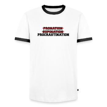 Procrastination - T-shirt contrasté Homme - blanc/noir - Devant - AI Model Female 172 light (172cm) & AI Model Male 178 dark (178cm)