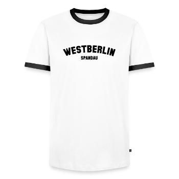 SPANDAU - Männer Kontrast-T-Shirt - Weiß/Schwarz - Vorne - AI Model Female 172 light (172cm) & AI Model Male 178 dark (178cm)