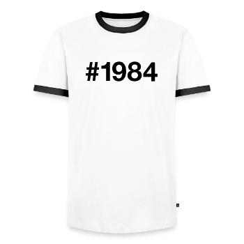 1984 Jahrgang 42. Geburtstag 42 Jahre alt - Männer Kontrast-T-Shirt - Weiß/Schwarz - Vorne - AI Model Female 172 light (172cm) & AI Model Male 178 dark (178cm)