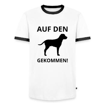 AUF DEN HUND GEKOMMEN - Männer Kontrast-T-Shirt - Weiß/Schwarz - Vorne - AI Model Female 172 light (172cm) & AI Model Male 178 dark (178cm)