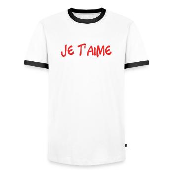 ICH LIEBE DICH. LIEBE. PAAR. GERADE VERHEIRATET. Junggesellinnenabschied - Männer Kontrast-T-Shirt - Weiß/Schwarz - Vorne - AI Model Female 172 light (172cm) & AI Model Male 178 dark (178cm)