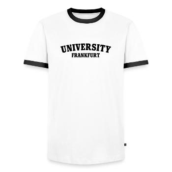 Université de Francfort - T-shirt contrasté Homme - blanc/noir - Devant - AI Model Female 172 light (172cm) & AI Model Male 178 dark (178cm)