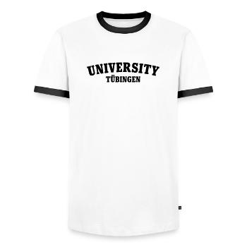 Université de Tübingen - T-shirt contrasté Homme - blanc/noir - Devant - AI Model Female 172 light (172cm) & AI Model Male 178 dark (178cm)