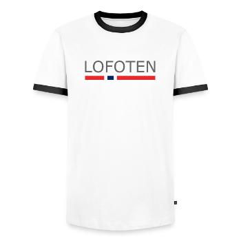 Lofoten - Norway - Norge - Norwegen - Men's Ringer Shirt - white/black - Front - AI Model Female 172 light (172cm) & AI Model Male 178 dark (178cm)