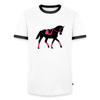 Dressage, cavalier de dressage, Horse - T-shirt contrasté Homme - blanc/noir - Devant - AI Model Female 172 light (172cm) & AI Model Male 178 dark (178cm)