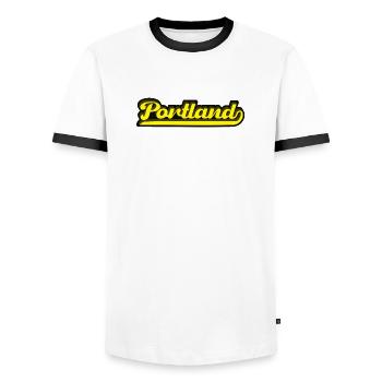 Lettrage rétro Portland Oregon - T-shirt contrasté Homme - blanc/noir - Devant - AI Model Female 172 light (172cm) & AI Model Male 178 dark (178cm)