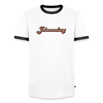Johannesburg Retro Script - Men's Ringer Shirt - white/black - Front - AI Model Female 172 light (172cm) & AI Model Male 178 dark (178cm)