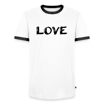 HERZ. PAAR. ICH HABE GERADE GEHEIRATET. Junggesellinnenabschied. VALENTINSTAG. - Männer Kontrast-T-Shirt - Weiß/Schwarz - Vorne - AI Model Female 172 light (172cm) & AI Model Male 178 dark (178cm)