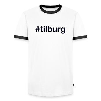 TILBURG, Netherlands, Netherlands - Men's Ringer Shirt - white/black - Front - AI Model Female 172 light (172cm) & AI Model Male 178 dark (178cm)
