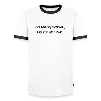 Citation / Philosophie / Pensée / Bonheur / Joie - T-shirt contrasté Homme - blanc/noir - Devant - AI Model Female 172 light (172cm) & AI Model Male 178 dark (178cm)