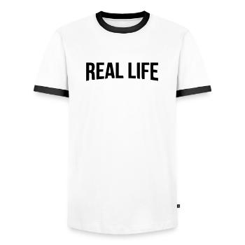 T-shirt parodique de streaming réel - T-shirt contrasté Homme - blanc/noir - Devant - AI Model Female 172 light (172cm) & AI Model Male 178 dark (178cm)