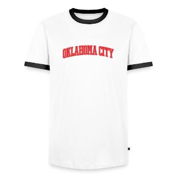 Oklahoma City Varsity Lettering - Men's Ringer Shirt - white/black - Front - AI Model Female 172 light (172cm) & AI Model Male 178 dark (178cm)