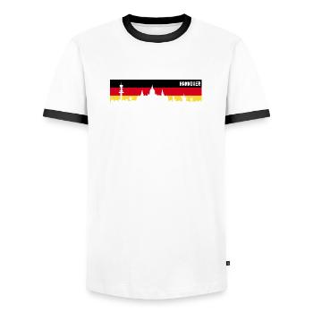 Hannover Deutschland Flagge Niedersachsen Skyline - Männer Kontrast-T-Shirt - Weiß/Schwarz - Vorne - AI Model Female 172 light (172cm) & AI Model Male 178 dark (178cm)