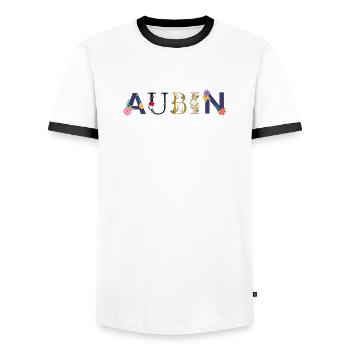 Nom AUBIN Décoré de Fleurs - T-shirt contrasté Homme - blanc/noir - Devant - AI Model Female 172 light (172cm) & AI Model Male 178 dark (178cm)
