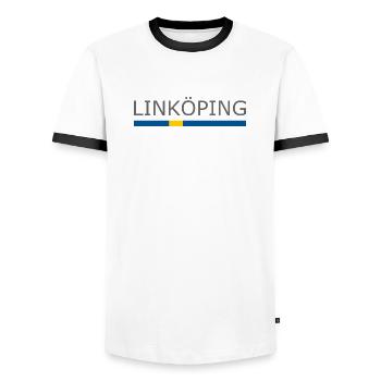 Drapeau de la Suède - Linköping - Sverige - Schweden - T-shirt contrasté Homme - blanc/noir - Devant - AI Model Female 172 light (172cm) & AI Model Male 178 dark (178cm)
