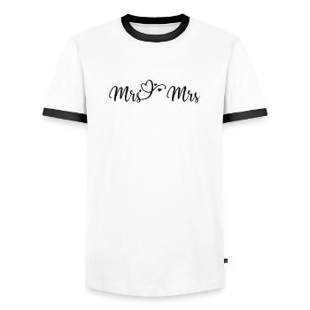 Mrs & Mrs Herz Design pour les mariages lesbiens - T-shirt contrasté Homme - blanc/noir - Devant - AI Model Female 172 light (172cm) & AI Model Male 178 dark (178cm)