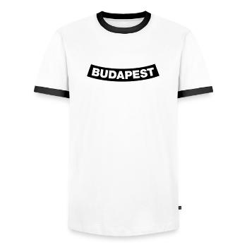 Budapest Chapter Element 1C (JGA MC-Rocker-Style) - Men's Ringer Shirt - white/black - Front - AI Model Female 172 light (172cm) & AI Model Male 178 dark (178cm)