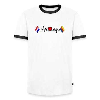 Cardio-Herz-Flagge Niederlande, Nordholland - Männer Kontrast-T-Shirt - Weiß/Schwarz - Vorne - AI Model Female 172 light (172cm) & AI Model Male 178 dark (178cm)