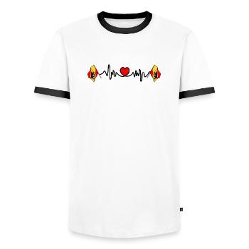 Cardio fréquence cardiaque pour Berne Suisse - T-shirt contrasté Homme - blanc/noir - Devant - AI Model Female 172 light (172cm) & AI Model Male 178 dark (178cm)