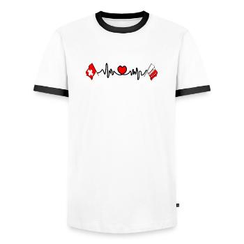 Cardio cardiaque Drapeau Suisse et drapeau Valais - T-shirt contrasté Homme - blanc/noir - Devant - AI Model Female 172 light (172cm) & AI Model Male 178 dark (178cm)