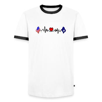 Cardio heart with USA flag and Kentucky flag - Men's Ringer Shirt - white/black - Front - AI Model Female 172 light (172cm) & AI Model Male 178 dark (178cm)