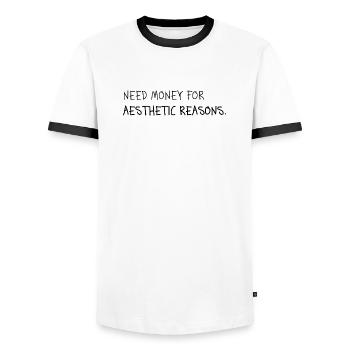 Besoin d’argent Esthétique Erreur de frappe Tendance Gen Z - T-shirt contrasté Homme - blanc/noir - Devant - AI Model Female 172 light (172cm) & AI Model Male 178 dark (178cm)