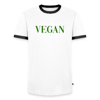 VEGAN - Men's Ringer Shirt - white/black - Front - AI Model Female 172 light (172cm) & AI Model Male 178 dark (178cm)