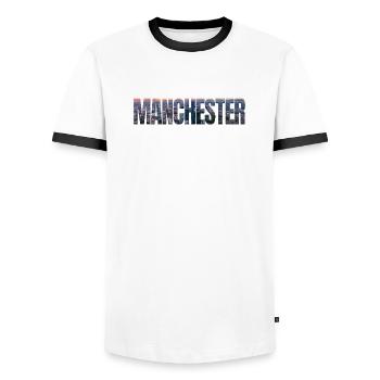 Manchester Skyline - Men's Ringer Shirt - white/black - Front - AI Model Female 172 light (172cm) & AI Model Male 178 dark (178cm)