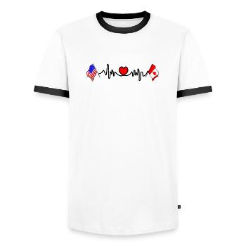 Cardio heart avec drapeau des États-Unis et drapeau du Canada - T-shirt contrasté Homme - blanc/noir - Devant - AI Model Female 172 light (172cm) & AI Model Male 178 dark (178cm)