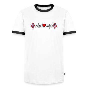 Drapeau cardio de fréquence cardiaque Norvège - T-shirt contrasté Homme - blanc/noir - Devant - AI Model Female 172 light (172cm) & AI Model Male 178 dark (178cm)