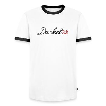 Herz Hund Linienkunst - Männer Kontrast-T-Shirt - Weiß/Schwarz - Vorne - AI Model Female 172 light (172cm) & AI Model Male 178 dark (178cm)