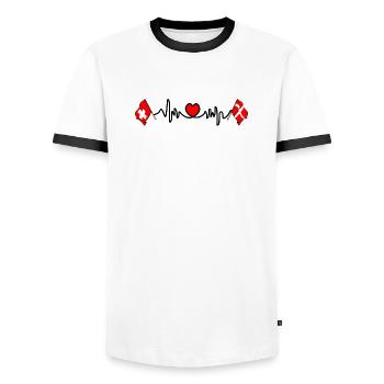 Cardio heart Flagge Schweiz, Flagge Dänemark - Männer Kontrast-T-Shirt - Weiß/Schwarz - Vorne - AI Model Female 172 light (172cm) & AI Model Male 178 dark (178cm)