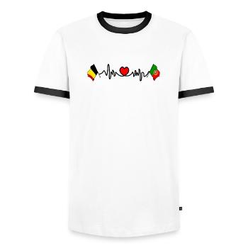Cardio heart Drapeau de la Belgique, drapeau du Portugal - T-shirt contrasté Homme - blanc/noir - Devant - AI Model Female 172 light (172cm) & AI Model Male 178 dark (178cm)