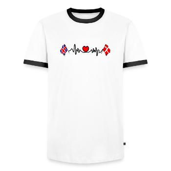 Cardio heart Drapeau Angleterre, drapeau Danemark - T-shirt contrasté Homme - blanc/noir - Devant - AI Model Female 172 light (172cm) & AI Model Male 178 dark (178cm)