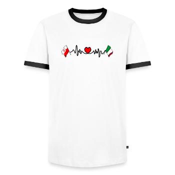 Cardio heart Drapeau Pologne, drapeau Italie - T-shirt contrasté Homme - blanc/noir - Devant - AI Model Female 172 light (172cm) & AI Model Male 178 dark (178cm)