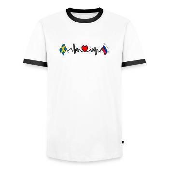 Cardio heart Drapeau Suède, drapeau Russie - T-shirt contrasté Homme - blanc/noir - Devant - AI Model Female 172 light (172cm) & AI Model Male 178 dark (178cm)