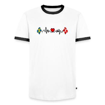 Cardio hartjet Drapeau Suède, drapeau Danemark - T-shirt contrasté Homme - blanc/noir - Devant - AI Model Female 172 light (172cm) & AI Model Male 178 dark (178cm)