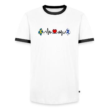 Cardio heart Flag Sweden, flag Finland - Men's Ringer Shirt - white/black - Front - AI Model Female 172 light (172cm) & AI Model Male 178 dark (178cm)