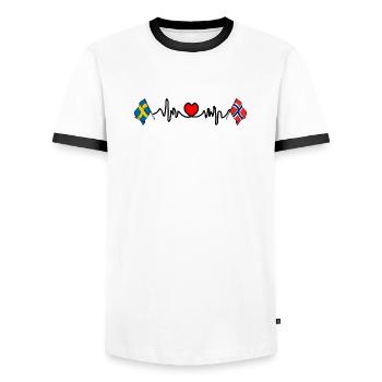 Cardio heart Flag Sweden, flag Norway - Men's Ringer Shirt - white/black - Front - AI Model Female 172 light (172cm) & AI Model Male 178 dark (178cm)